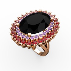 Siyah zirkon, ametist ve garnet 8 ayar rose altın yüzük