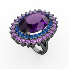 Ametist ve lab safir 925 ayar siyah rodyum kaplama gümüş yüzük