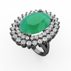 Neşe Yüzük - Kök zümrüt, pırlanta ve swarovski 925 ayar siyah rodyum kaplama gümüş yüzük (0.936 karat) #1aa62lh