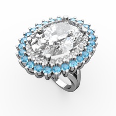 Neşe Yüzük - Swarovski ve akuamarin 14 ayar beyaz altın yüzük #1an8nte