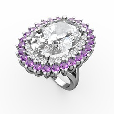 Neşe Yüzük - Swarovski, beyaz zirkon ve ametist 8 ayar beyaz altın yüzük #1ar0tcw