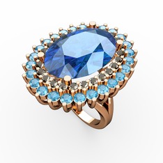 Neşe Yüzük - Akuamarin ve dumanlı kuvars 925 ayar rose altın kaplama gümüş yüzük #1avzinz