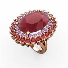 Neşe Yüzük - Kök yakut, ametist ve garnet 14 ayar rose altın yüzük #1aydj4d