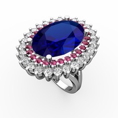 Lab safir, rodolit garnet ve swarovski 18 ayar beyaz altın yüzük