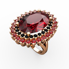 Garnet ve siyah zirkon 18 ayar rose altın yüzük