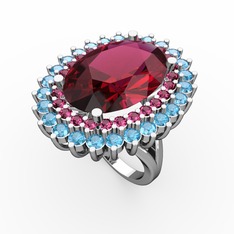 Neşe Yüzük - Rodolit garnet ve akuamarin 18 ayar beyaz altın yüzük #1bw85kp