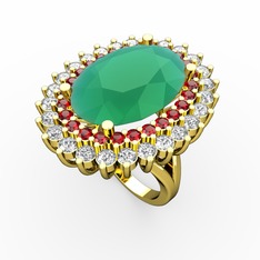 Kök zümrüt, garnet ve pırlanta 14 ayar altın yüzük (1.56 karat)