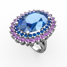 Neşe Yüzük - Akuamarin, lab safir ve ametist 8 ayar beyaz altın yüzük #1bzq1k2