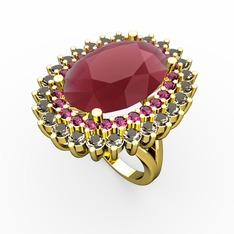 Neşe Yüzük - Kök yakut, rodolit garnet ve dumanlı kuvars 18 ayar altın yüzük #1d2u32k