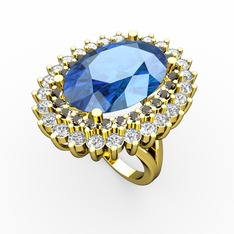 Akuamarin, dumanlı kuvars ve pırlanta 14 ayar altın yüzük (1.56 karat)