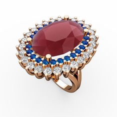 Kök yakut, lab safir ve beyaz zirkon 18 ayar rose altın yüzük