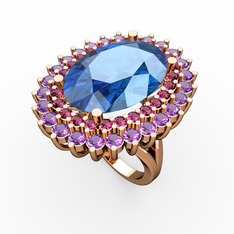 Akuamarin, rodolit garnet ve ametist 8 ayar rose altın yüzük
