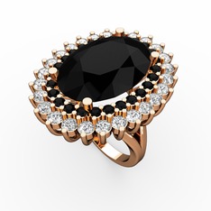 Neşe Yüzük - Siyah zirkon ve swarovski 8 ayar rose altın yüzük #1dml1sc