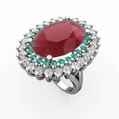 Neşe Yüzük - Kök yakut, yeşil kuvars ve swarovski 18 ayar beyaz altın yüzük #1drioga