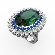 Yeşil kuvars, lab safir ve swarovski 14 ayar beyaz altın yüzük