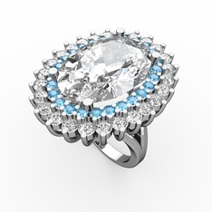 Beyaz zirkon, akuamarin ve swarovski 8 ayar beyaz altın yüzük