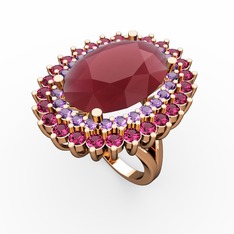 Neşe Yüzük - Kök yakut, ametist ve rodolit garnet 8 ayar rose altın yüzük #1e8v0n3