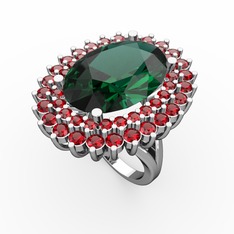 Neşe Yüzük - Yeşil kuvars ve garnet 18 ayar beyaz altın yüzük #1e9jiu2