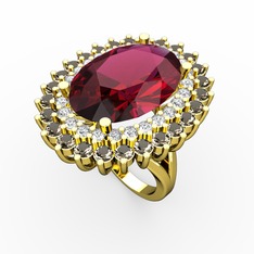 Neşe Yüzük - Rodolit garnet, pırlanta ve dumanlı kuvars 14 ayar altın yüzük (0.936 karat) #1edypue