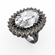 Swarovski, siyah zirkon ve dumanlı kuvars 925 ayar siyah rodyum kaplama gümüş yüzük
