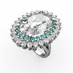 Beyaz zirkon ve yeşil kuvars 18 ayar beyaz altın yüzük