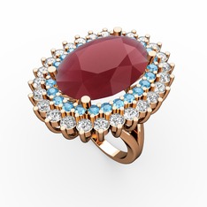 Neşe Yüzük - Kök yakut, akuamarin ve pırlanta 8 ayar rose altın yüzük (1.56 karat) #1ew201e