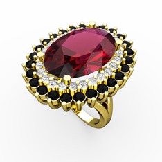 Neşe Yüzük - Rodolit garnet, pırlanta ve siyah zirkon 18 ayar altın yüzük (0.936 karat) #1fdmlzy