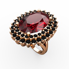 Garnet ve siyah zirkon 14 ayar rose altın yüzük