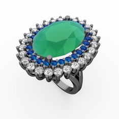 Neşe Yüzük - Kök zümrüt, lab safir ve pırlanta 925 ayar siyah rodyum kaplama gümüş yüzük (1.56 karat) #1fjm5vm