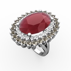 Neşe Yüzük - Kök yakut, swarovski ve dumanlı kuvars 8 ayar beyaz altın yüzük #1fmhfz0