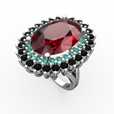 Garnet, yeşil kuvars ve siyah zirkon 925 ayar gümüş yüzük