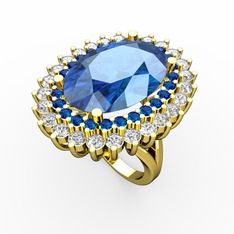 Neşe Yüzük - Akuamarin, lab safir ve pırlanta 925 ayar altın kaplama gümüş yüzük (1.56 karat) #1fuwzr6