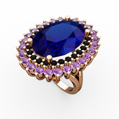 Neşe Yüzük - Lab safir, siyah zirkon ve ametist 925 ayar rose altın kaplama gümüş yüzük #1fww6r3