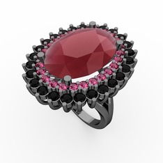 Neşe Yüzük - Kök yakut, rodolit garnet ve siyah zirkon 925 ayar siyah rodyum kaplama gümüş yüzük #1fyauu5