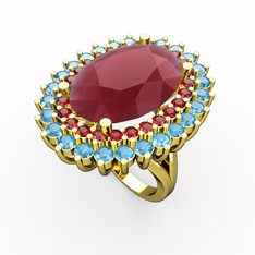 Neşe Yüzük - Kök yakut, garnet ve akuamarin 8 ayar altın yüzük #1g3uq06