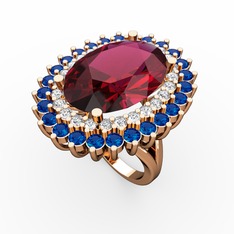 Neşe Yüzük - Rodolit garnet, pırlanta ve lab safir 18 ayar rose altın yüzük (0.936 karat) #1gd31qf