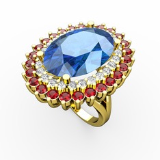Neşe Yüzük - Akuamarin, beyaz zirkon ve garnet 18 ayar altın yüzük #1gfgf6s