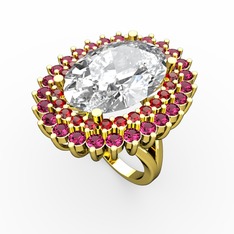 Swarovski, garnet ve rodolit garnet 14 ayar altın yüzük