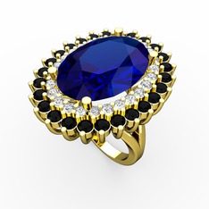 Neşe Yüzük - Lab safir, swarovski ve siyah zirkon 18 ayar altın yüzük #1ggyh2f