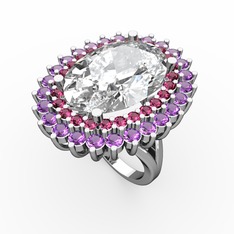 Swarovski, rodolit garnet ve ametist 14 ayar beyaz altın yüzük