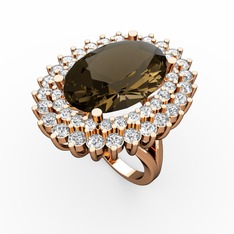 Dumanlı kuvars, swarovski ve pırlanta 8 ayar rose altın yüzük (1.56 karat)