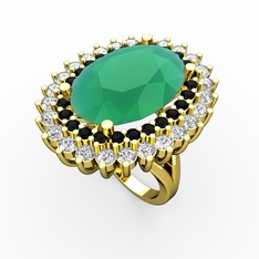 Neşe Yüzük - Kök zümrüt, siyah zirkon ve swarovski 14 ayar altın yüzük #1h6f679