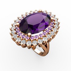 Neşe Yüzük - Ametist ve swarovski 925 ayar rose altın kaplama gümüş yüzük #1hb86hc