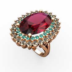 Rodolit garnet, yeşil kuvars ve dumanlı kuvars 925 ayar rose altın kaplama gümüş yüzük