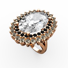 Swarovski, siyah zirkon ve dumanlı kuvars 925 ayar rose altın kaplama gümüş yüzük