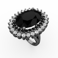 Neşe Yüzük - Siyah zirkon ve swarovski 925 ayar siyah rodyum kaplama gümüş yüzük #1i0xy2r