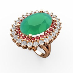 Neşe Yüzük - Kök zümrüt, garnet ve swarovski 18 ayar rose altın yüzük #1i29a81