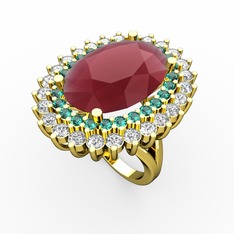 Neşe Yüzük - Kök yakut, yeşil kuvars ve swarovski 18 ayar altın yüzük #1ihfwm4