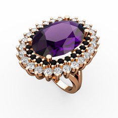 Neşe Yüzük - Ametist, siyah zirkon ve swarovski 8 ayar rose altın yüzük #1j0ke6v