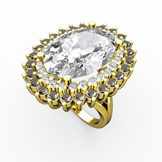 Neşe Yüzük - Swarovski, beyaz zirkon ve dumanlı kuvars 18 ayar altın yüzük #1j0wbjb